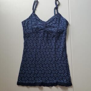 Y2K American Eagle Tank Top Women Small Blue Floral Lace Babydoll Shelf Bra Cami